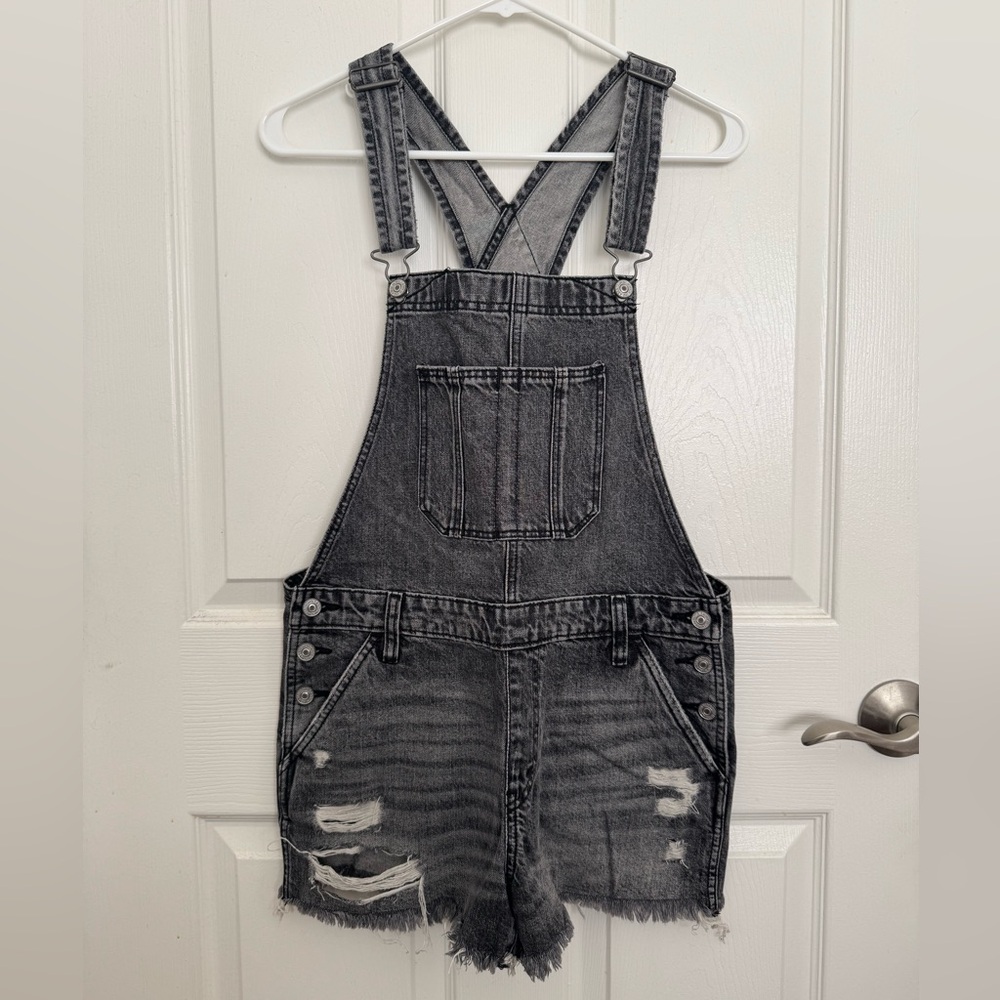 Abercrombie & Fitch Black Denim Distressed Overalls